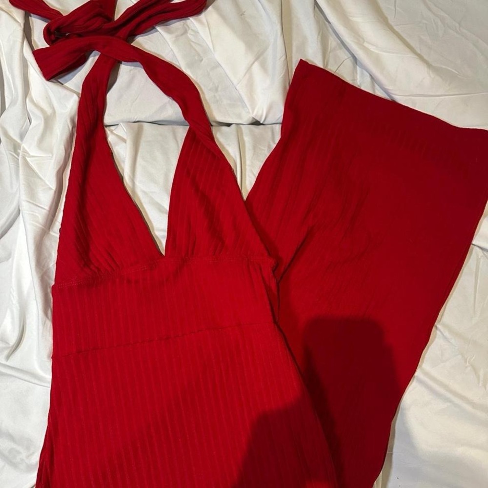 Red halter top maxi‎ dress